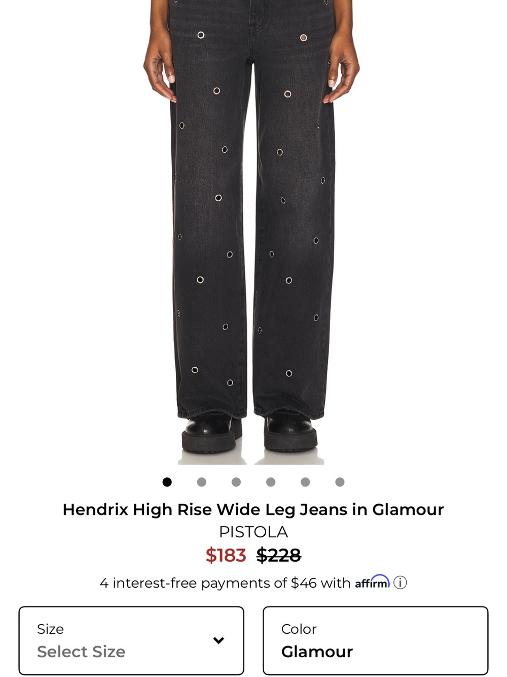 pistola Black Wide Leg Jeans with Silver Eyelets